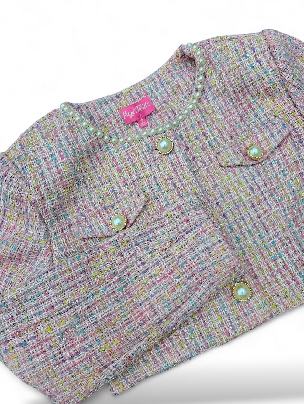 NWT! Dolls Kill Pastel Tweed Pearl-Button Cropped Jacket